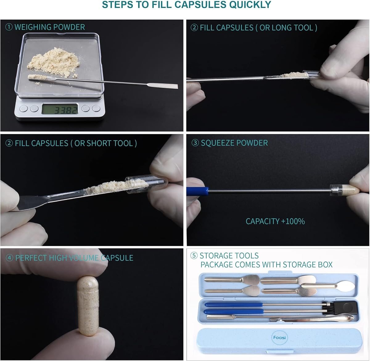 Foosi capsule filling tools for sizes 000 to 5