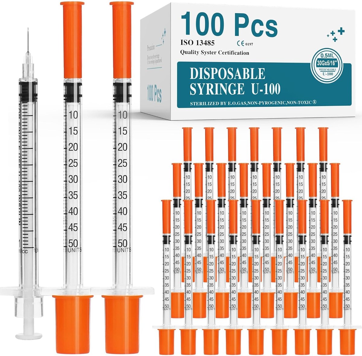 Foosi U-100 0.5 mL Syringe, 30G 5/16", 100 Pack